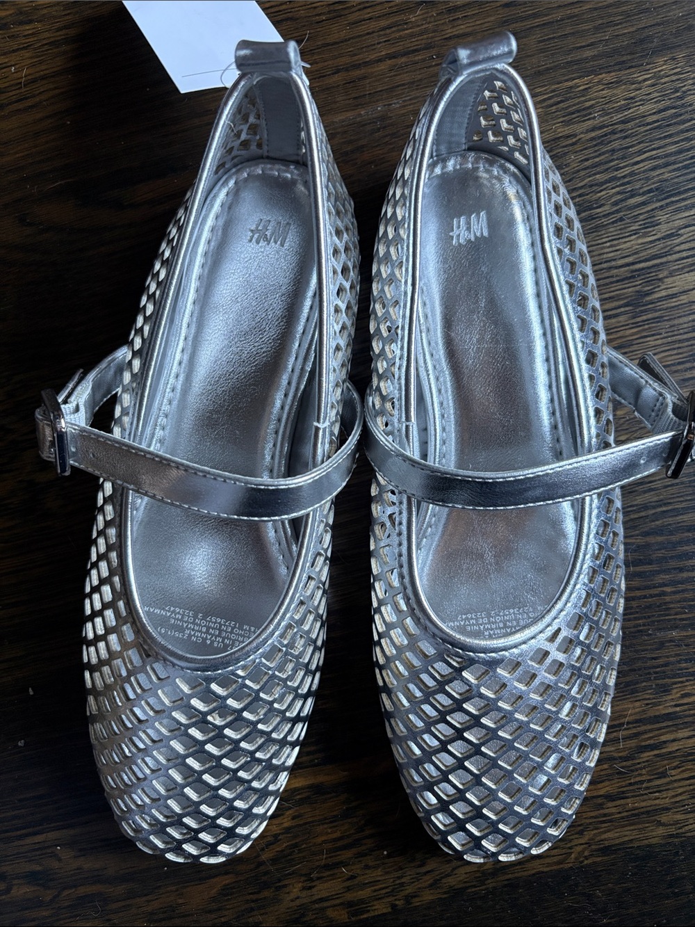 H&M Metallic Silver Woven Mary Jane Flats